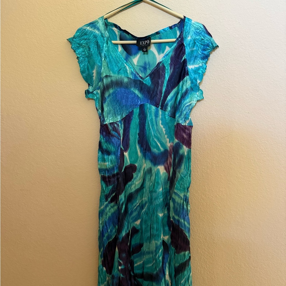 Women's Blue Multi-Color Midi Dress